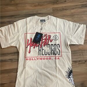 Cream and Red Short Sleeve Tee with Retro Graphic